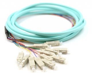 SC 12 Jacketed MM50 10Gb OM3 Aqua Jacketed Pigtails 3 Meters