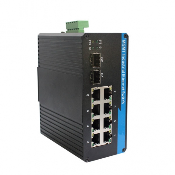 Unmanaged DIN-Rail Ethernet Switches 2GX&8FE Industrial-grade network switches