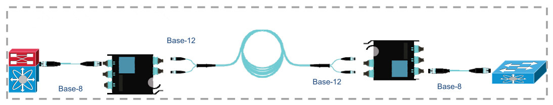 conversion module solution, use conversion module to convert 12-fiber link into 8-fiber link